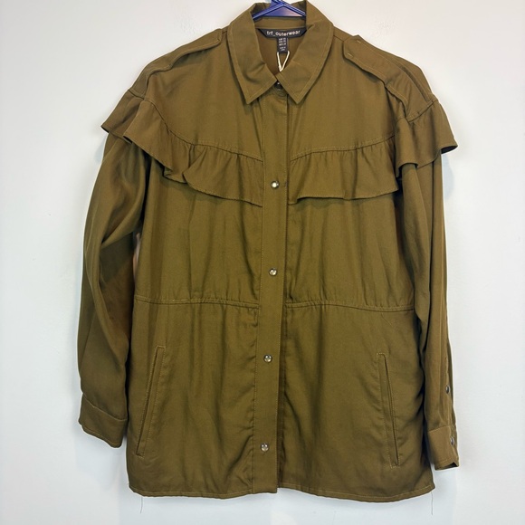 H&M TRF Khaki Ruffle Utility Jacket - Picture 5 of 15